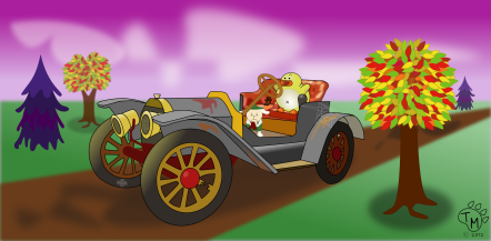 Old Timey Car and Baby Animals
