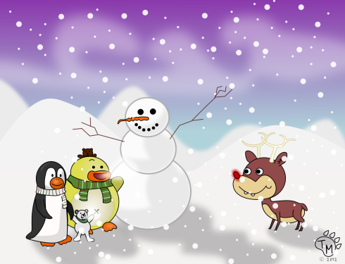 Reindeer and snowman with Ducky and Friends